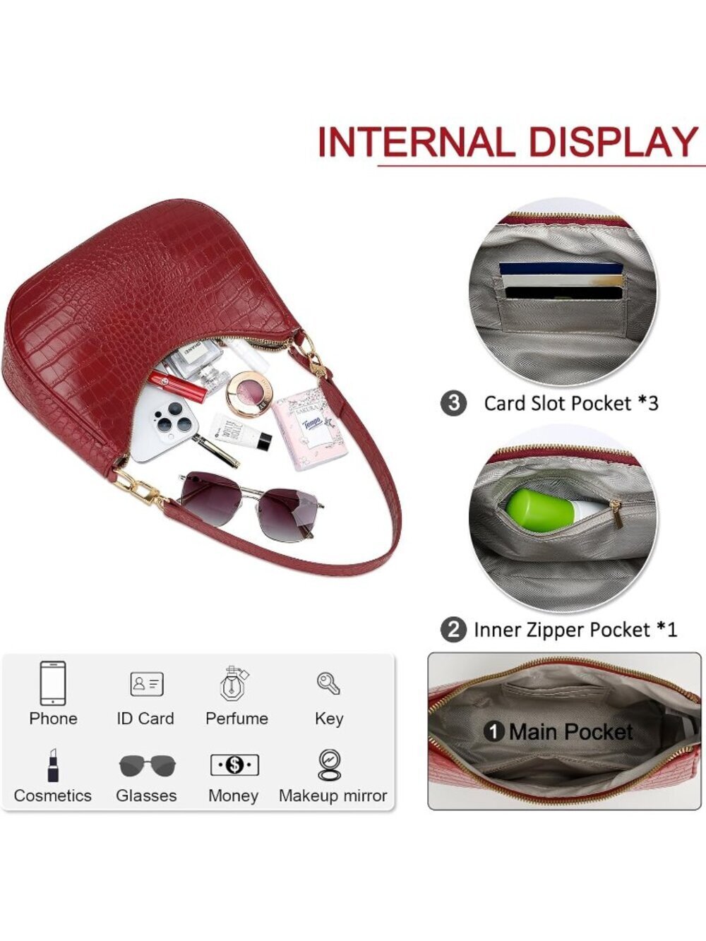 Women Ered Hobo Bag Cute Retro Clutch Underarm Shoulder Purse - Picture 5 of 6